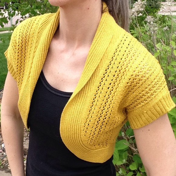 NEW YORK & COMPANY open knit shrug yellow S M - Picture 2 of 5